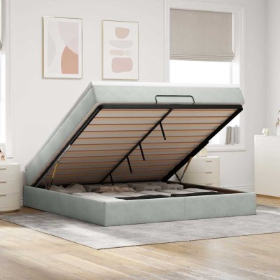 Estructura de cama otomana con colchón gris claro 160x200cm