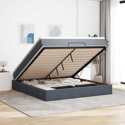 Estructura cama otomana con colchón gris oscuro 160x200 cm