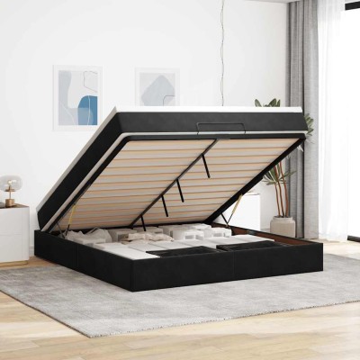 Estructura de cama otomana con colchón negra 160x200 cm