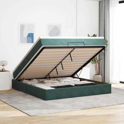 Estructura de cama otomana con colchón verde oscuro 180x200 cm