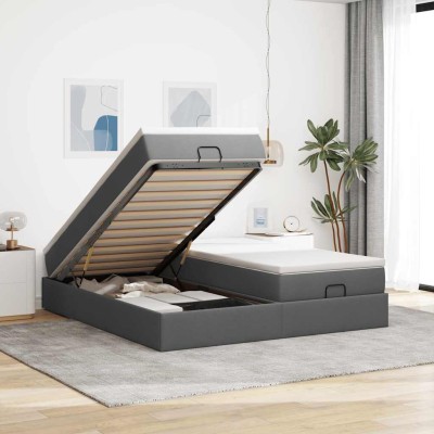 Estructura cama otomana colchones tela gris oscuro 200x200cm