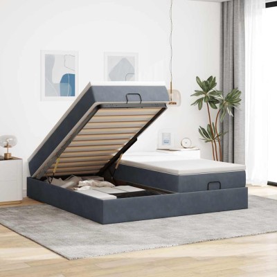 Estructura cama otomana colchones terciopelo gris oscuro