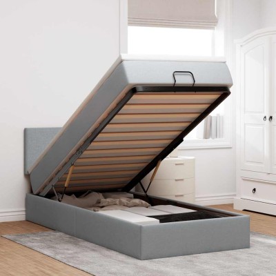 Cama otomana con colchón gris claro 100x200 cm tela