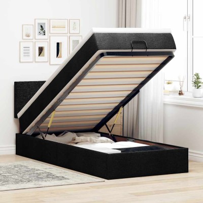 Cama otomana con colchón tela negra 100x200 cm