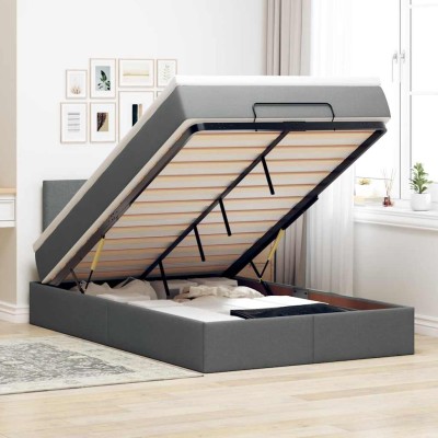 Cama otomana con colchón gris oscuro 120x200 cm tela