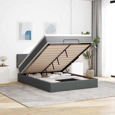 Cama otomana con colchón gris oscuro 140x190 cm tela