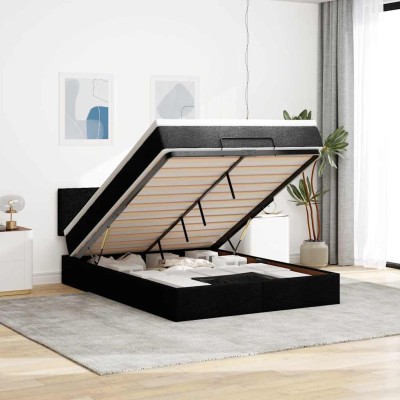 Cama otomana con colchón negra 140x190 cm tela