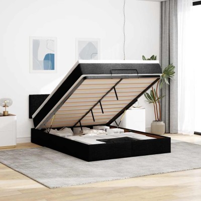 Cama otomana con colchón tela negra 140x200 cm
