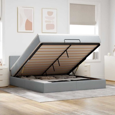 Estructura de cama otomana colchón tela gris claro 180x200cm