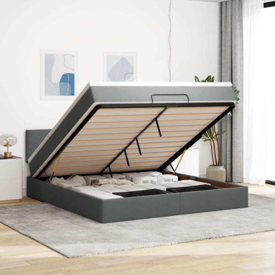 Estructura cama otomana colchón tela gris oscuro 180x200cm