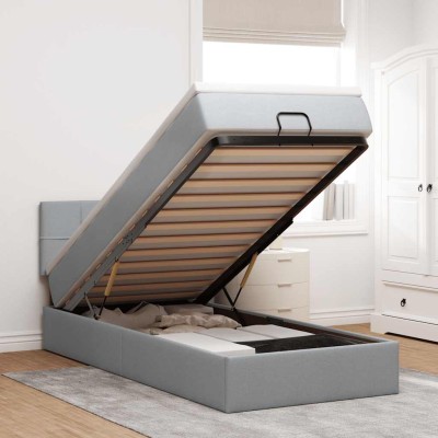 Cama otomana con colchón gris claro 90x200 cm tela