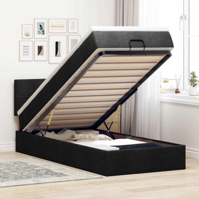 Cama otomana con colchón tela negra 100x200 cm