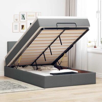 Cama otomana con colchón gris oscuro 120x200 cm tela