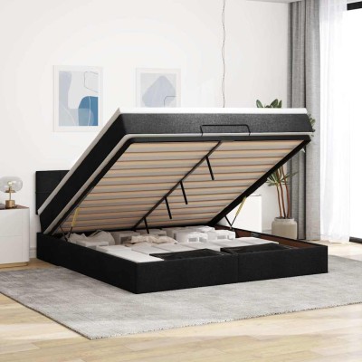Estructura de cama otomana con colchón tela negra 180x200cm