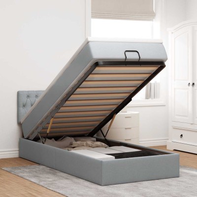 Cama otomana con colchón gris claro 90x200 cm tela