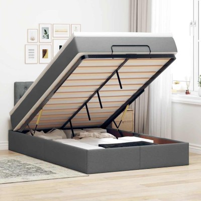 Cama otomana con colchón gris oscuro 120x200 cm tela