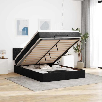Cama otomana con colchón negra 140x190 cm tela