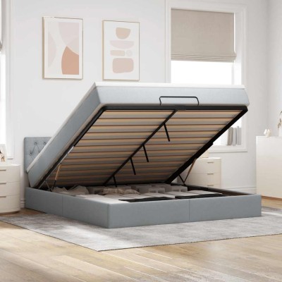 Estructura de cama otomana colchón tela gris claro 180x200cm