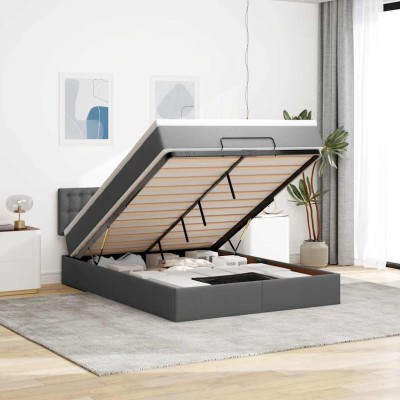 Cama otomana con colchón gris oscuro 140x190 cm tela