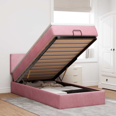 Estructura de cama otomana colchón terciopelo rosa 100x200cm