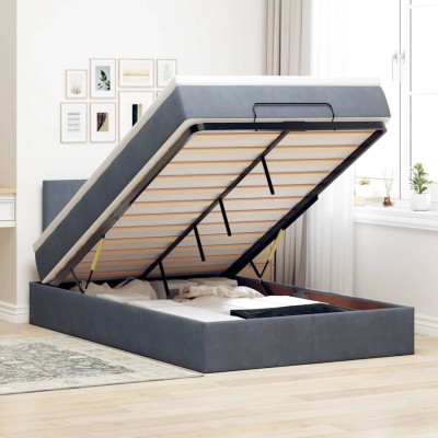 Estructura cama otomana colchón terciopelo gris oscuro