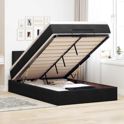 Estructura de cama otomana colchón terciopelo negro 120x200cm