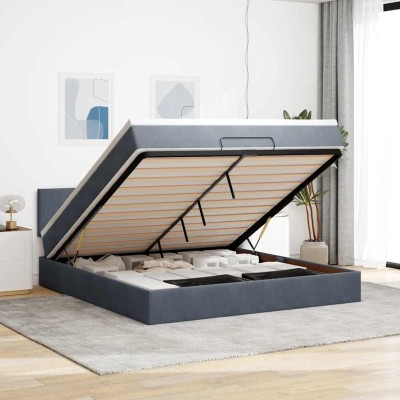 Estructura cama otomana con colchón gris oscuro 160x200 cm