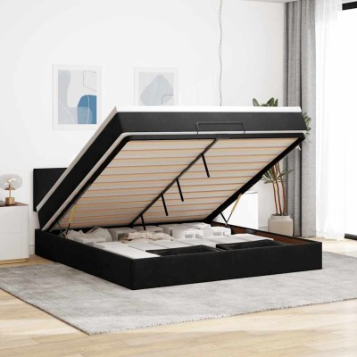 Estructura de cama otomana con colchón negra 160x200 cm