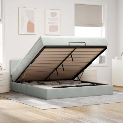 Estructura de cama otomana con colchón gris claro 180x200cm