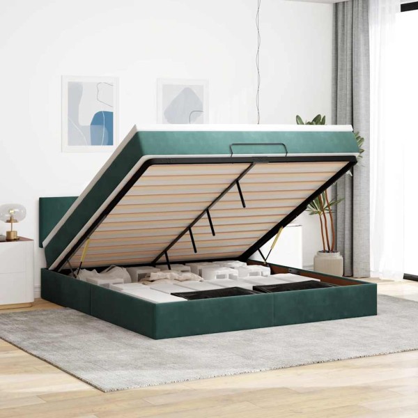 Estructura de cama otomana con colchón verde oscuro 180x200 cm