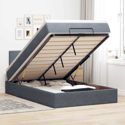 Estructura cama otomana colchón terciopelo gris oscuro