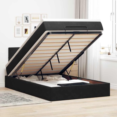 Estructura de cama otomana colchón terciopelo negro 120x200cm