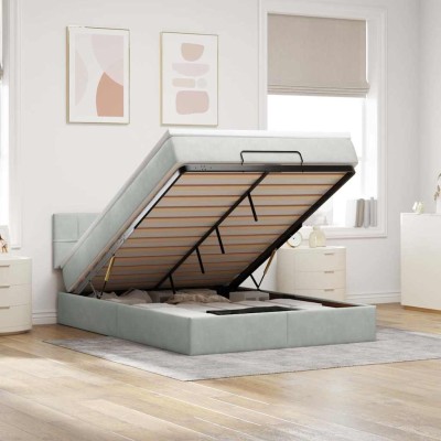 Estructura cama otomana con colchón gris claro 140x200cm
