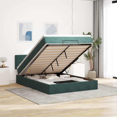 Estructura de cama otomana con colchón verde oscuro 140x200 cm