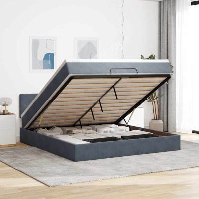 Estructura cama otomana con colchón gris oscuro 160x200 cm