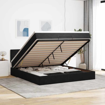 Estructura de cama otomana con colchón negra 160x200 cm