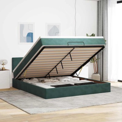 Estructura de cama otomana con colchón verde oscuro 180x200 cm