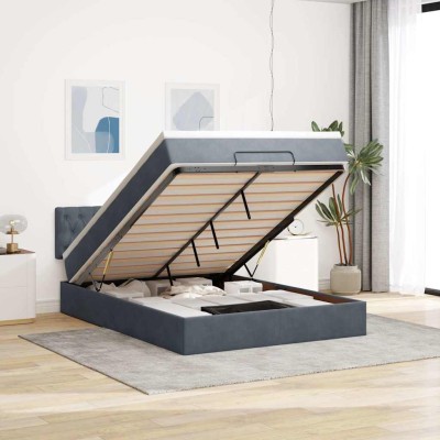 Estructura cama otomana con colchón gris oscuro 140x200cm