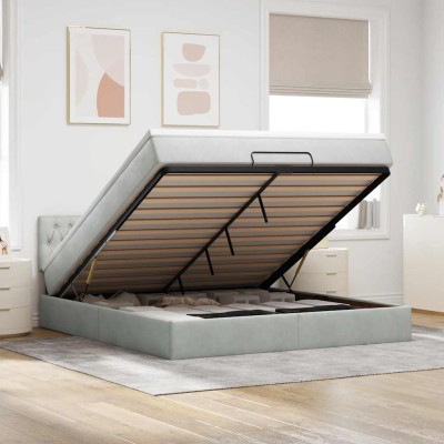 Estructura de cama otomana con colchón gris claro 160x200cm