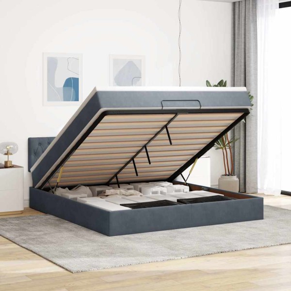 Estructura cama otomana con colchón gris oscuro 160x200 cm