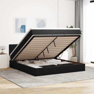 Estructura de cama otomana con colchón negra 160x200 cm