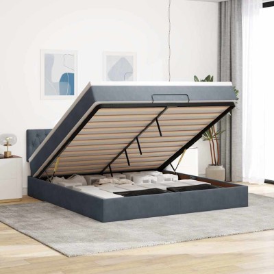 Estructura de cama otomana con colchón gris oscuro 180x200cm