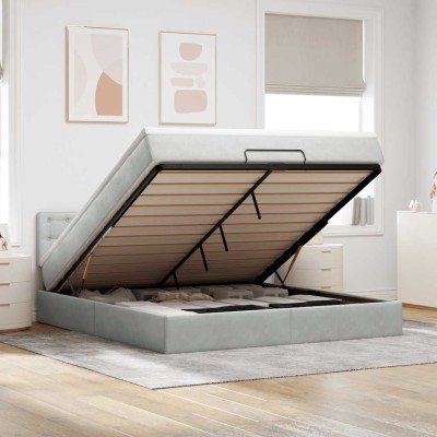 Estructura de cama otomana con colchón gris claro 160x200cm