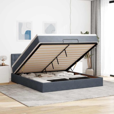 Estructura de cama otomana con colchón gris oscuro 180x200cm