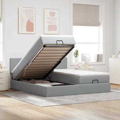 Estructura de cama otomana colchones tela gris claro 180x200cm