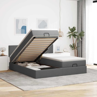 Estructura cama otomana colchones tela gris oscuro 180x200cm