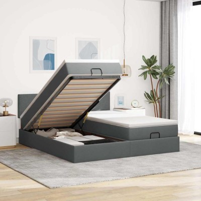 Estructura cama otomana colchones tela gris oscuro 200x200cm