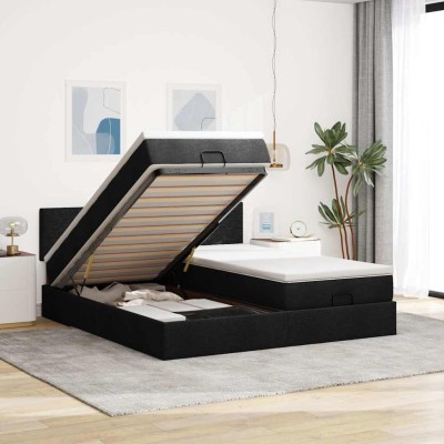 Estructura de cama otomana con colchones tela negra 200x200cm