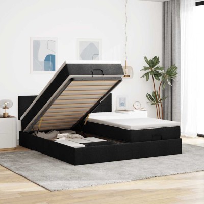 Estructura de cama otomana con colchones tela negra 180x200cm