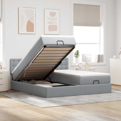 Estructura de cama otomana colchones tela gris claro 180x200cm